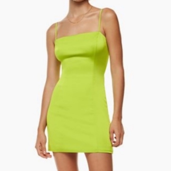 Aritzia Sunday Best Satin Mini Dress in Lime Satin - Picture 1 of 4